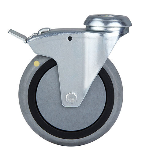 Grey Electric Conduction Thermoplastic Rubber Institutional Swivel Castor with Bolt Hole and Total Lock