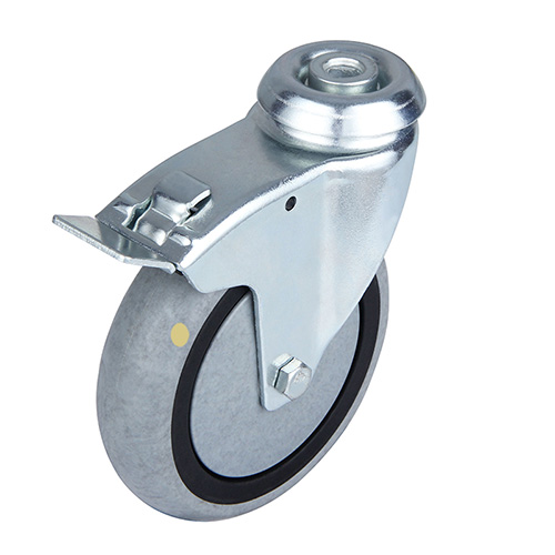 Grey Electric Conduction Thermoplastic Rubber Institutional Swivel Castor with Bolt Hole and Total Lock