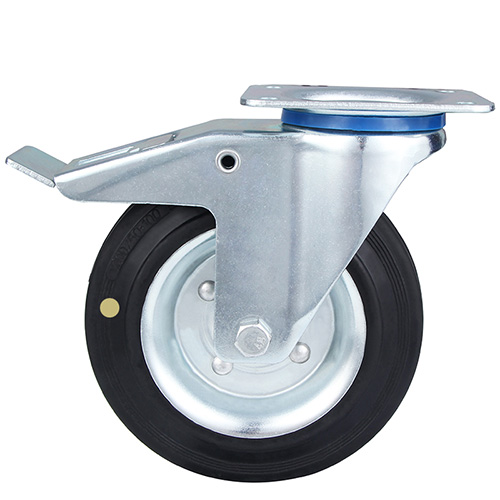 Black Electric Conduction Rubber Swivel Castors with Total Lock