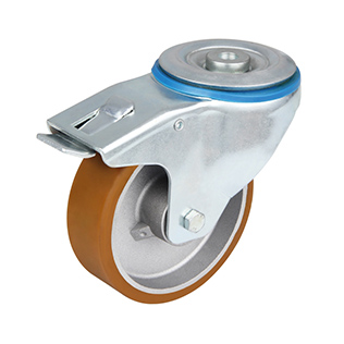 Brown Polyurethane Swivel Castor with Bolt Hole and Total Lock