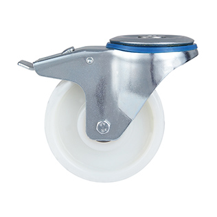 White Polyamide Swivel Castor with Bolt Hole and Total Lock