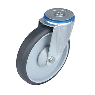 Grey Thermoplastic Rubber Swivel Castor with Bolt Hole with Dark Grey samlll Plastic Thread Guards