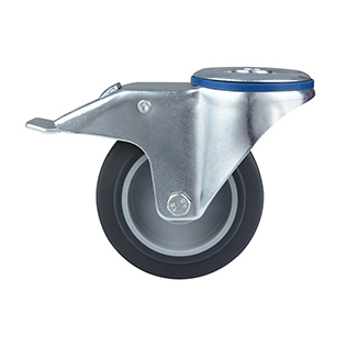 Grey Thermoplastic Rubber Swivel Castor with Bolt hole and Total Lock with Roller Bearing