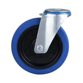 Blue Elastic Rubber Swivel Castor with Bolt Hole 