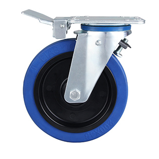 Blue Elastic Rubber Swivel Castor with Central Lock