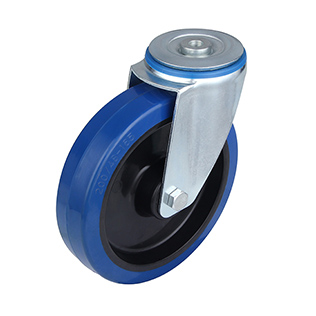 Blue Elastic Rubber Swivel Castor with Bolt Hole with Polyamide Wheel Centre