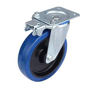 Blue Elastic Rubber Swivel Castor with Directional Lock with Polyamide Wheel Centre