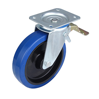 Blue Elastic Rubber Swivel Castor with Front Lock with Polyamide Wheel Centre