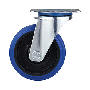 Blue Elastic Rubber Swivel Castor with Roller bearing with Polyamide Wheel Centre
