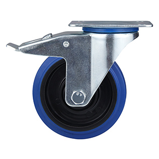 Blue Elastic Rubber Swivel Castor with Total Lock with Polyamide Wheel Centre