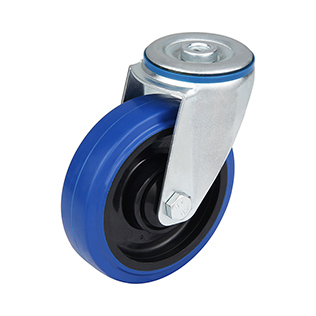 Blue Elastic Rubber Swivel Castor with Polyamide Wheel Centre
