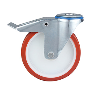 Red Injection Polyurethane Swivel Castor with Bolt Hole and Total Lock