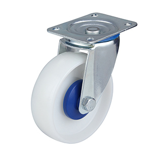 White Polyamide Swivel Castor with Blue Samll Plastic Thread Guards