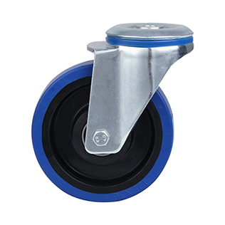 Blue Elastic Rubber Swivel Castor with Bolt Hole with Two Ball Bearings