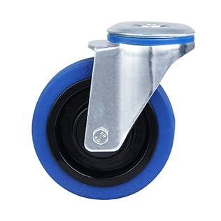 Blue Elastic Rubber Swivel Castor With Bolt Hole with Black Samll Plastic Thread guards