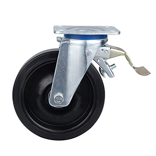 Black Elastic Rubber Swivel Castor with Front Lock with Black Welded Pressed steel wheel centre