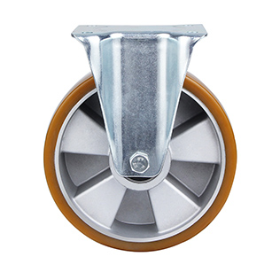 Brown Polyurethane Fixed Castor with Silvery Casting-Aluminium Wheel Centre