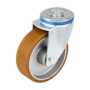 Brown Polyurethane Swivel Castor With Bolt Hole with Silvery Casting-Aluminium Wheel Centre