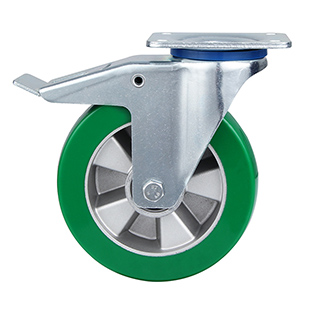 Green Elastic Polyurethane Swivel Castor with Total Lock with Two Ball bearings