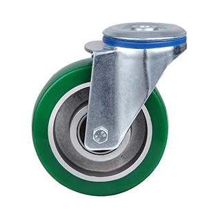 Green Elastic Polyurethane Swivel Castor With Bolt Hole with Two Ball bearings