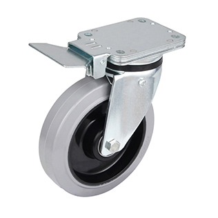 Grey Elastic Rubber Heavy duty Swivel Castor with Central Lock