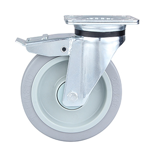 Grey Elastic Rubber Heavy Duty Swivel Castor with Total Lock