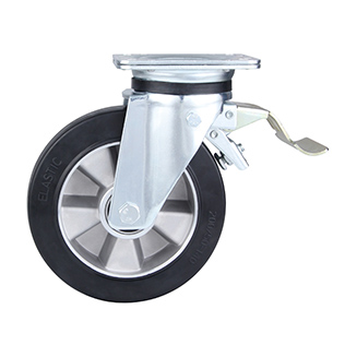 Black Elastic Rubber Heavy Duty Swivel Castor with Front Lock