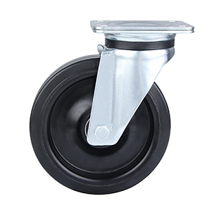Black Elastic Rubber Heavy Duty Swivel Castor with Black Welded Pressed Steel Wheel Centre
