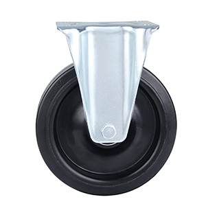 Black Elastic Rubber Heavy Duty Fixed Castor with Black Welded Pressed Steel Wheel Centre