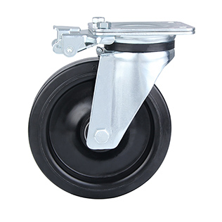 Black Elastic Rubber Heavy Duty Castors with Black Welded Pressed Steel Wheel Centre