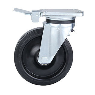 Black Elastic Rubber Heavy Duty Castors with Black Welded Pressed Steel Wheel Centre