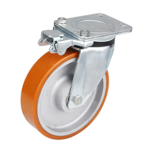 Brown Polyurethane Heavy Duty Swivel Castor with Directional Lock with Black Casting-Iron Wheel Centre