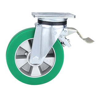 Green Elastic Polyurethane Heavy Duty Swivel Castor with Front Lock