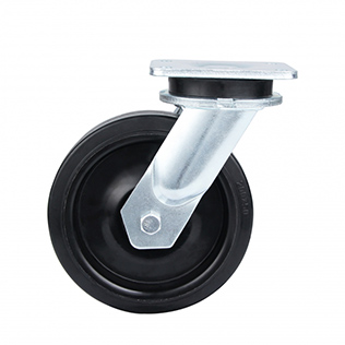 Black Elastic Rubber Super heavy Duty Swivel Castor with Black Welded Pressed Steel Wheel Centre
