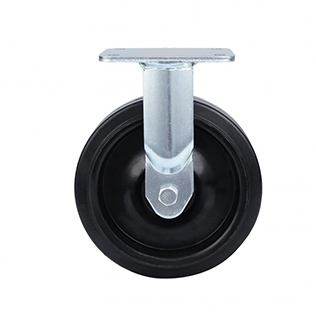 Black Elastic Rubber Super heavy Duty Fixed Castor with Black Welded Pressed Steel Wheel Centre