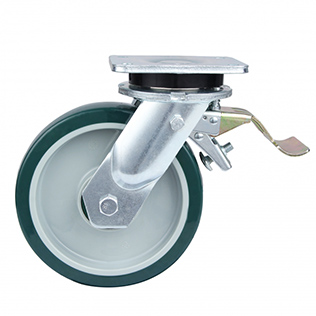 Green Polyurethane Super Heavy Duty Swivel Castor with Front Lock with Green Samll Plastic Thread Guards