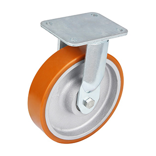 Brwon Polyurethane Super Heavy Duty Fixed Castor with Black Casting-Iron Wheel Centre