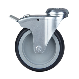 Grey Thermoplastic Rubber Institutional Swivel Castor with Bolt hole and Total Lock