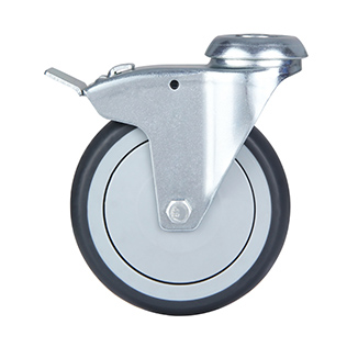 Grey Thermoplastic Rubber Institutional Swivel Castor with Bolt hole and Total Lock