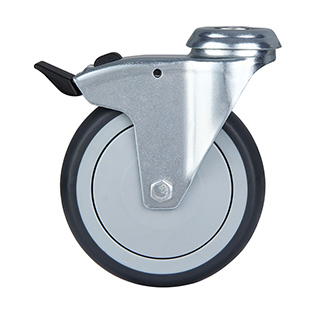 Grey Thermoplastic Rubber Institutional Swivel Castor with Bolt Hole and Total Lock
