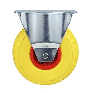 Yellow Foam Polyurethane Fixed Castor with Red Polyopylene Wheel Centre