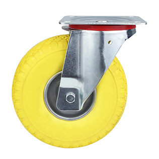 Yellow Foam Polyurethane Castors with Pressed Steel Wheel Centre