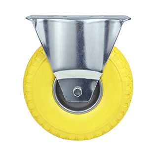 Yellow Foam Polyurethane Fixed Castor with Pressed Steel Wheel Centre