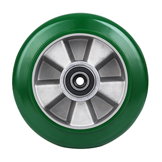 Green Elastic Polyurethane Wheels with Silvery Casting-aluminium Wheel Centre