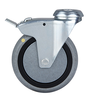 Grey Electric Conduction Thermoplastic Rubber Institutional Swivel Castor with Bolt Hole and Total Lock